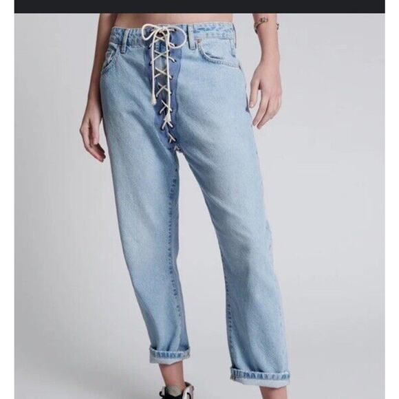 One Teaspoon Jeans Women’s Size 28 Light Blue Laced Bandit Relaxed Fit 5 Pocket - Picture 1 of 16
